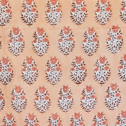 Block Printed Indian Cotton  - Floral Emblem in Apricot