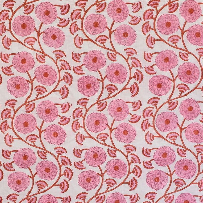 Block Printed Indian Cotton  - Flowers and Vines in Pink