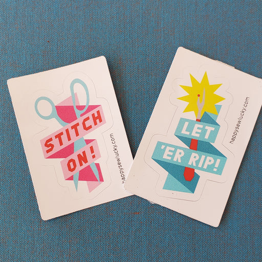 Happy Sew Lucky LET 'ER RIP and STITCH ON Stickers