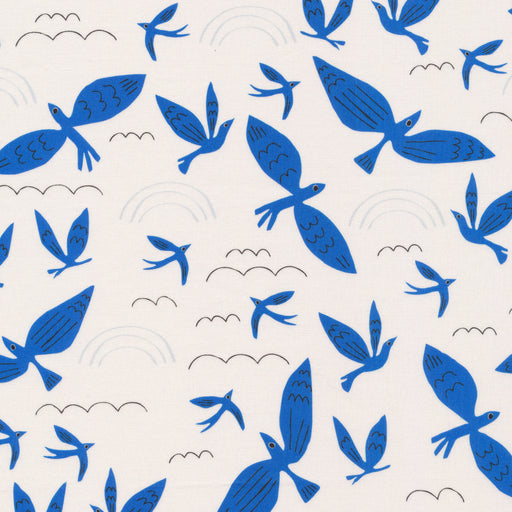 Leah Duncan No Place Like Home - Blue Birds Fly in Ivory/Blue - Organic Cotton