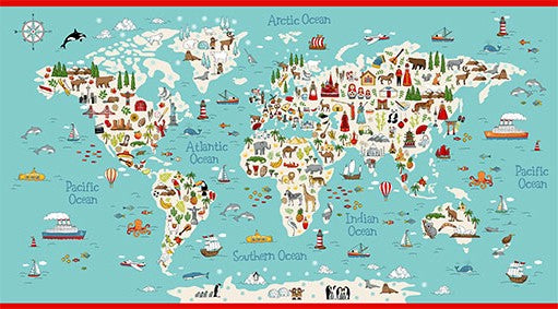 Makower Around the World - World Map Panel 24" x 44"