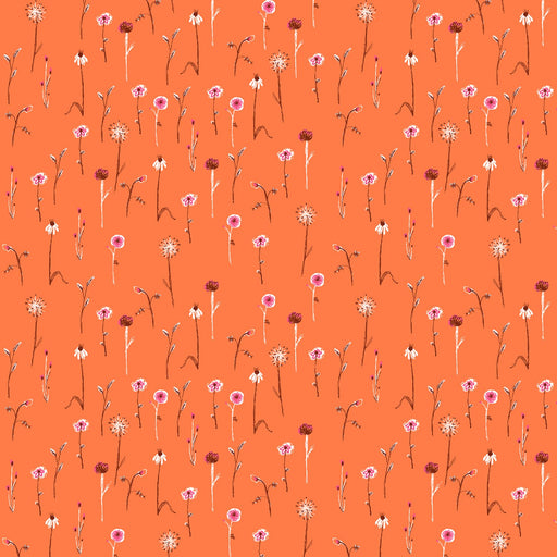 Heather Ross Far Far Away 3 - Wild Flowers in Orange