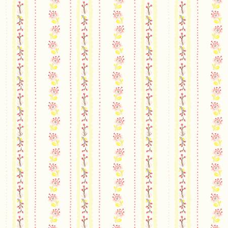 Heather Ross West Hill - Floral Stripe in Ivory