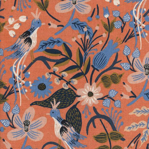Les Fleurs by Rifle Paper Co - Folk Birds Peach Cotton Canvas Natural
