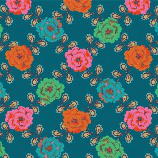 Kindred Sketches by Kathy Doughty - Lattice Flowers in Teal