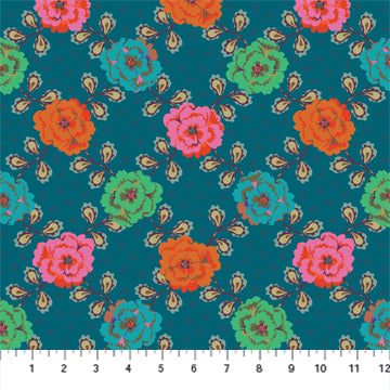 Kindred Sketches by Kathy Doughty - Lattice Flowers in Teal