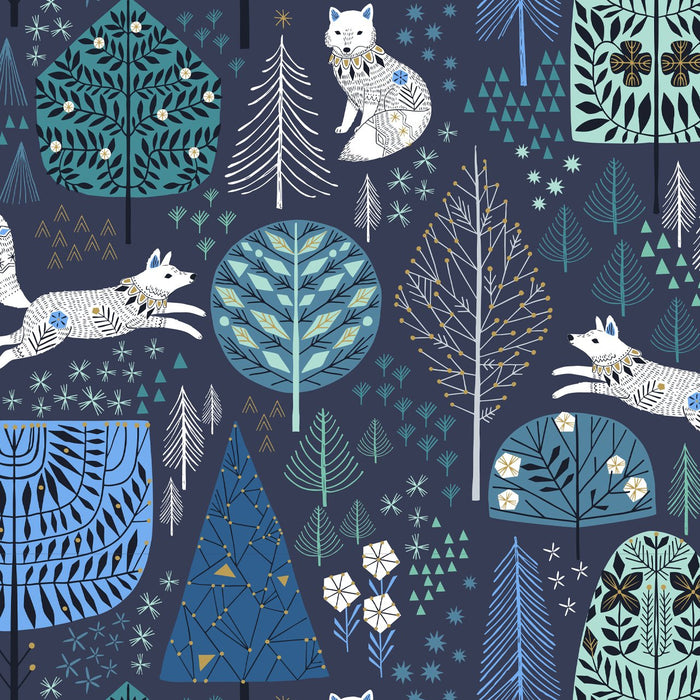 Arctic by Bethan Janine for Dashwood - Woodland in Navy with Metallic Accent