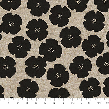 Figo Harmony Linen/Cotton blend - Flowers in Black
