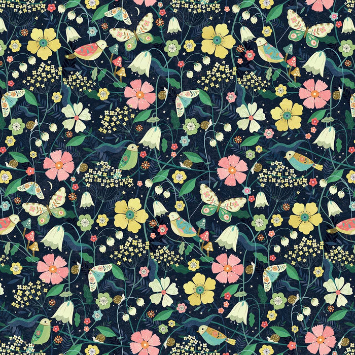 Hedgegrow by Dashwood - Blooms and Birds in Navy