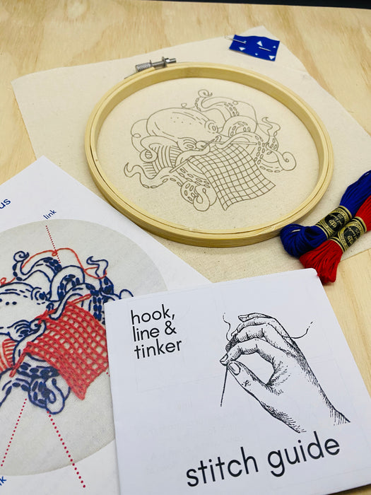 Hook Line & Tinker Embroidery Kit - Industrious Octopus