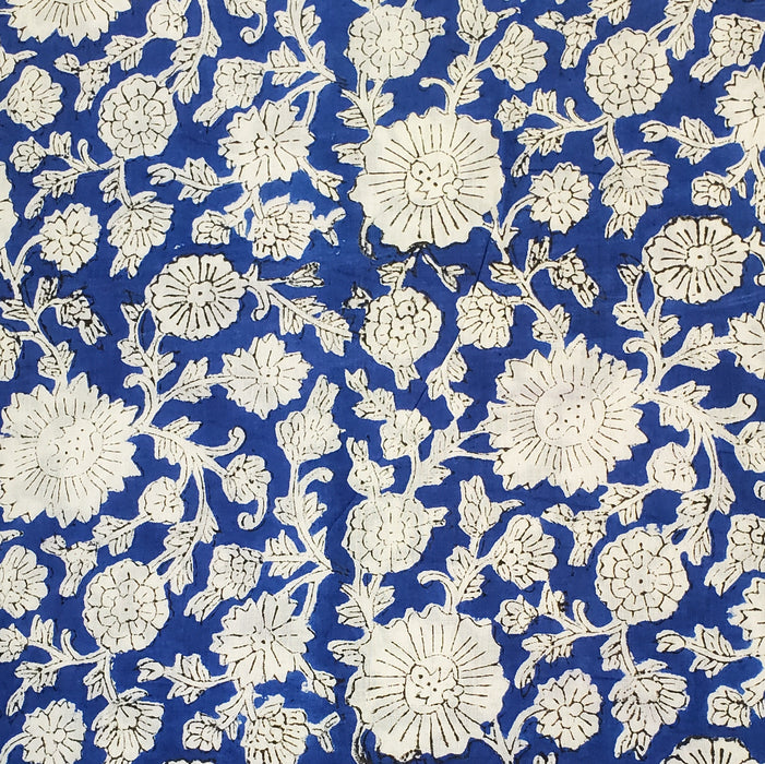 Block Printed Indian Cotton  - Cobalt floral