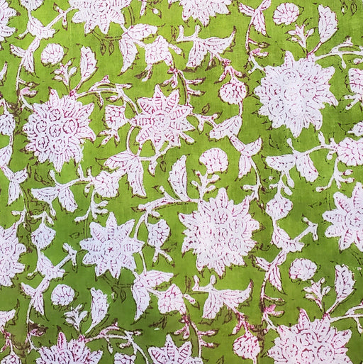 Block Printed Indian Cotton  - Clear Green floral