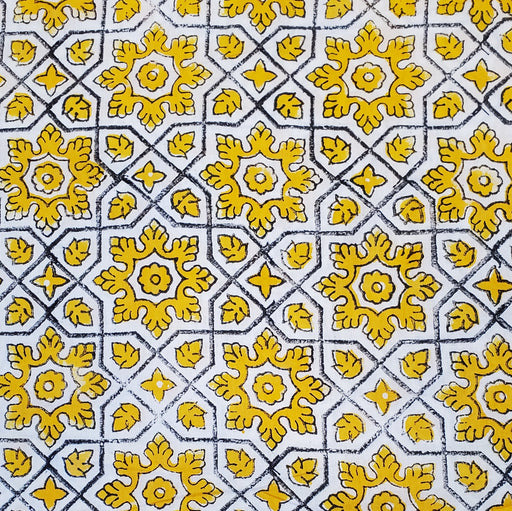 Block Printed Indian Cotton  - Yellow Tiles