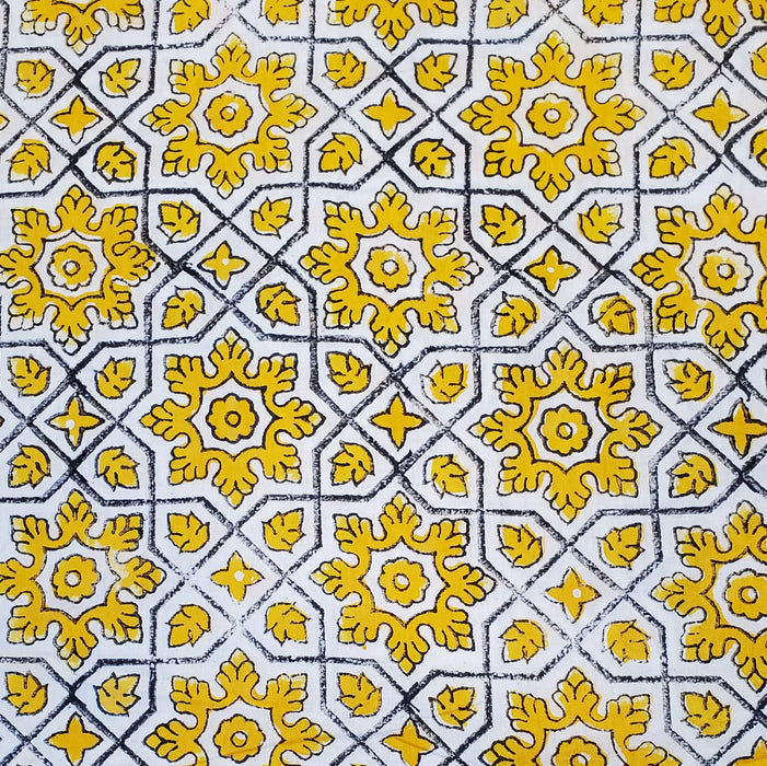Block Printed Indian Cotton  - Yellow Tiles