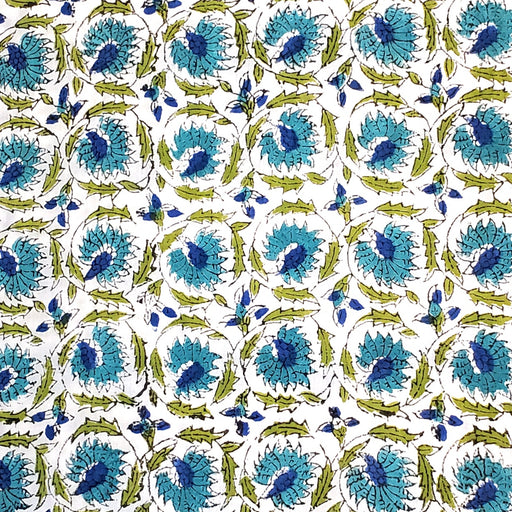 Block Printed Indian Cotton  - Turquoise Floral