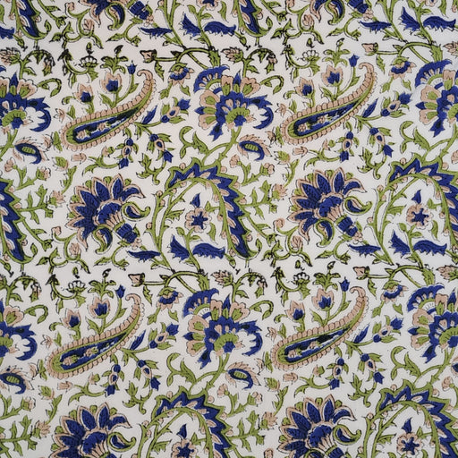 Block Printed Indian Cotton - Blue and Mocha Vine