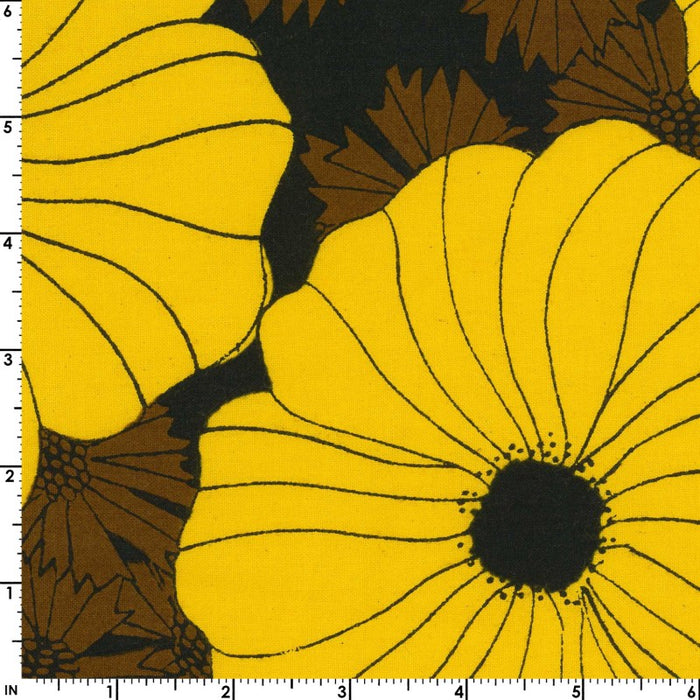 Kokka Retro Flower Cotton Sheeting - Border Print Yellow and Black