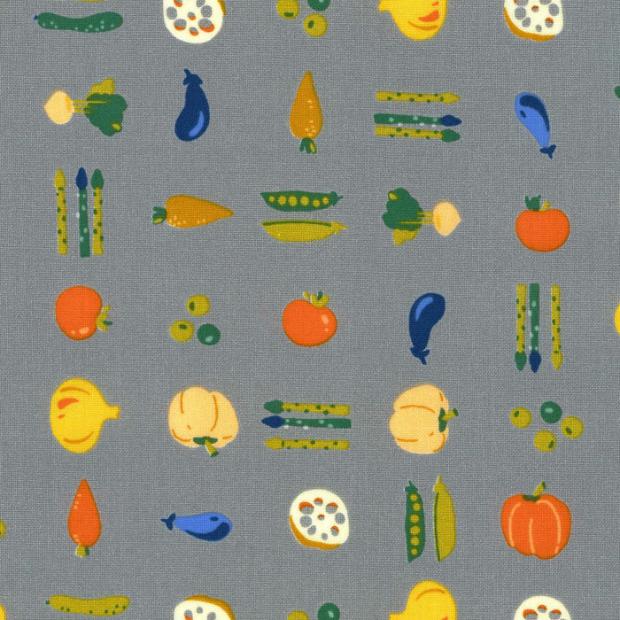 Kokka Small Vegetables Cotton Sheeting - Grey