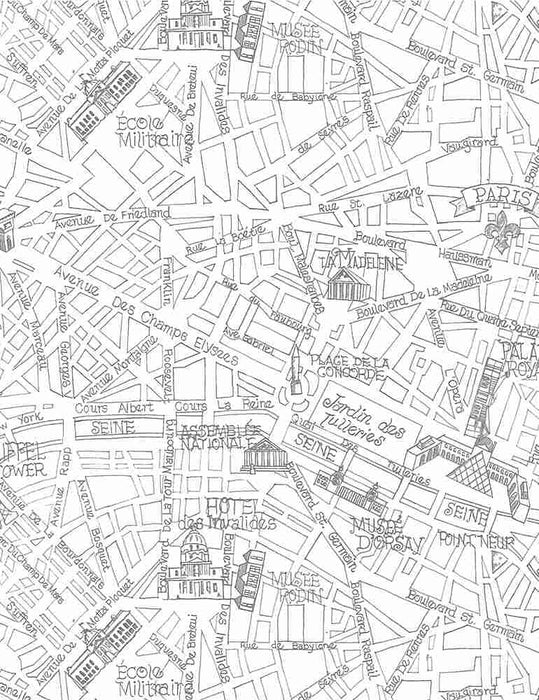 Bonjour Drawn Map of Paris in White