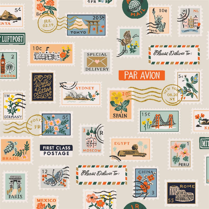 Rifle Paper Company Bon Voyage - Postage Stamps in Flax