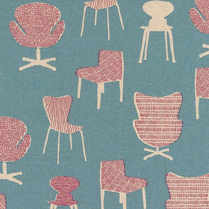 Robert Kaufman Cotton/Flax Prints - Chairs in Blue