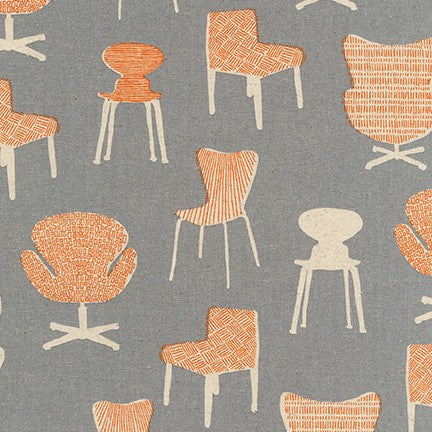 Robert Kaufman Cotton/Flax Prints - Chairs in Grey