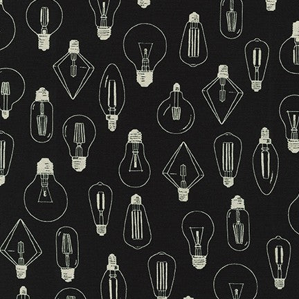 Robert Kaufman Cotton/Flax Prints - Lightbulbs on Black
