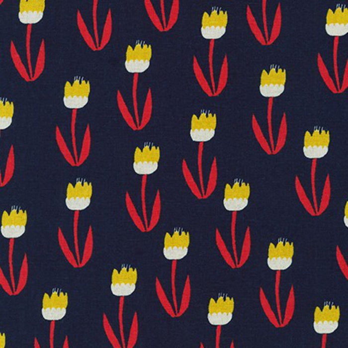 Robert Kaufman Cotton/Flax Prints - Tulips on Navy