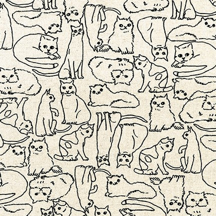 Robert Kaufman Cotton/Flax Prints - Cats in Natural