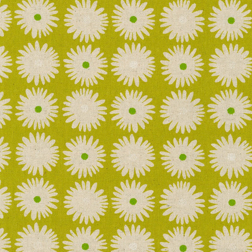 Robert Kaufman Cotton/Flax Prints - Daisies in Lime