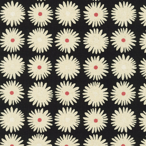 Robert Kaufman Cotton/Flax Prints - Daisies in Black