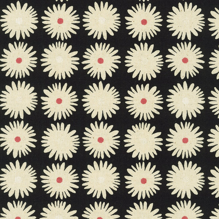 Robert Kaufman Cotton/Flax Prints - Daisies in Black