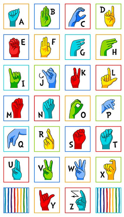 Robert Kaufman Kids Fabric - American Sign Language Alphabet