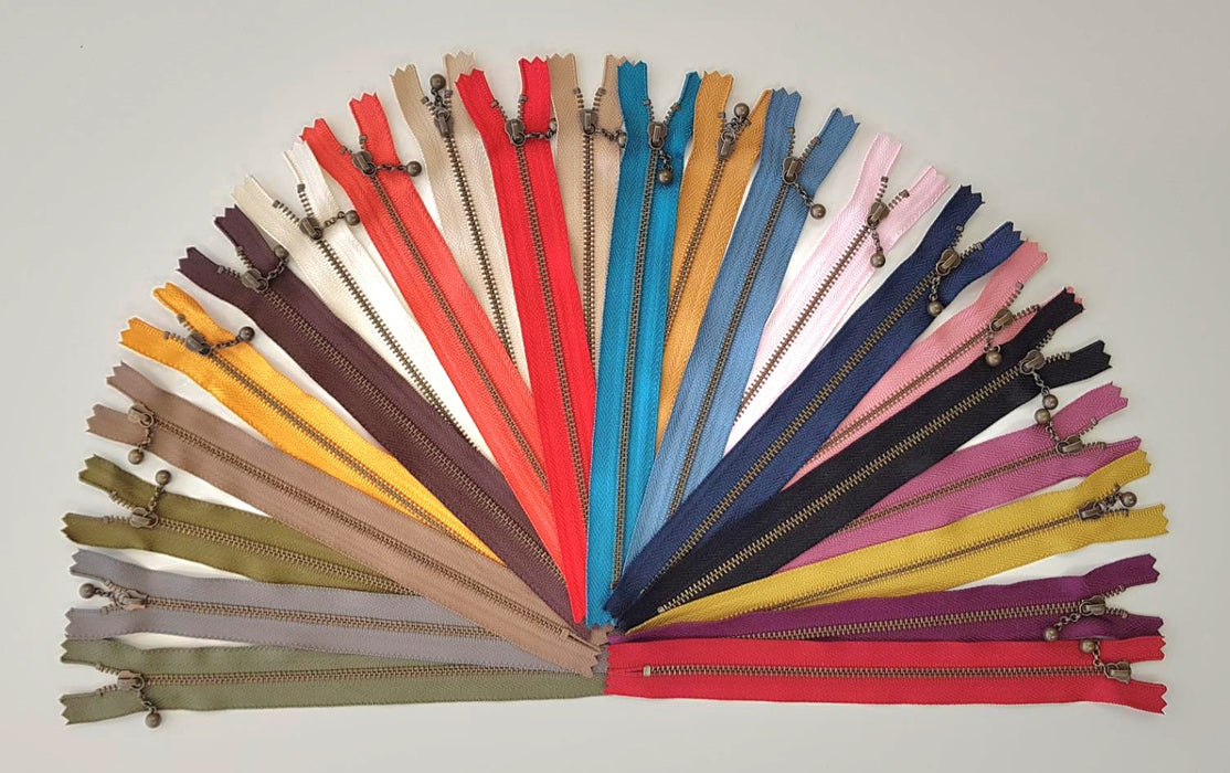 Antique Metal Zips 20cm - choose your colour