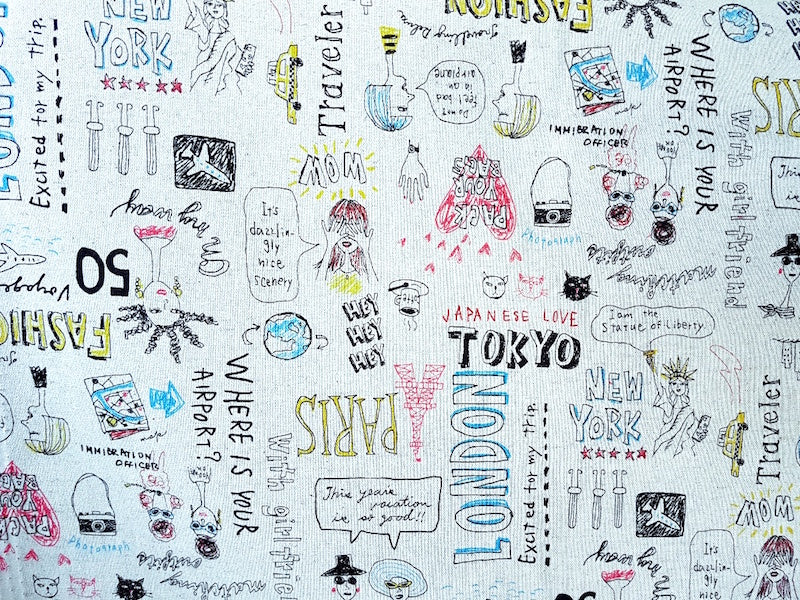 Yuwa Cotton /Linen Blend - Travel Graffiti