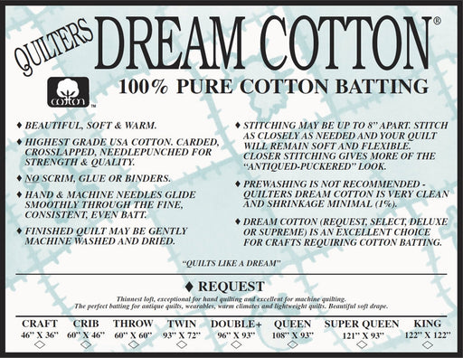 Dream Cotton Batting - "Request" Throw Size