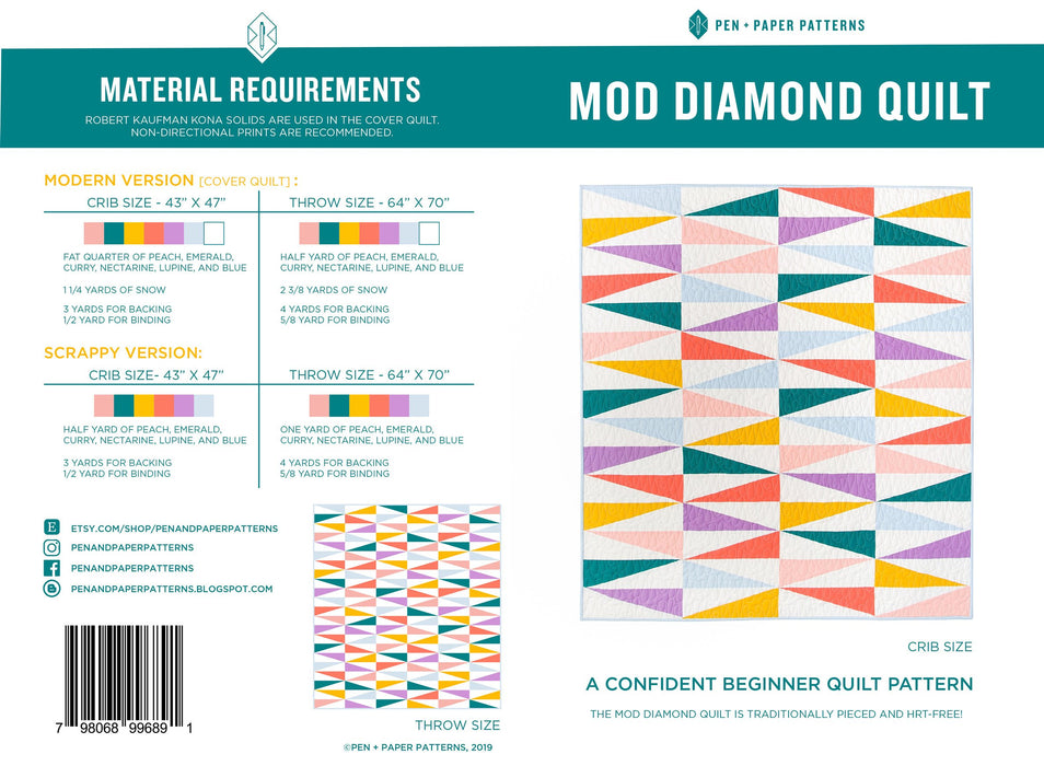 Pen and Paper Quilt Pattern - Mod Diamond