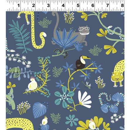 Clothworks Jungle Jive - Big Cat in Navy