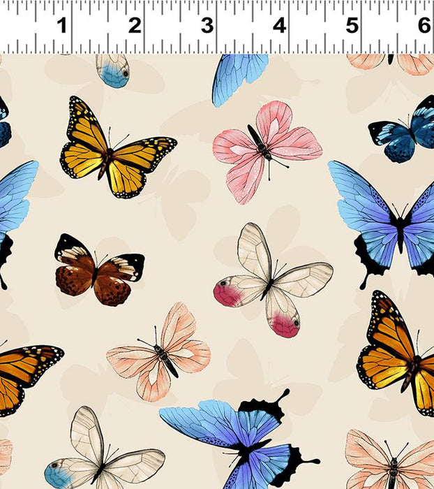 $5 Half Yard - Clothworks Canto - Butterflies in Light Khaki