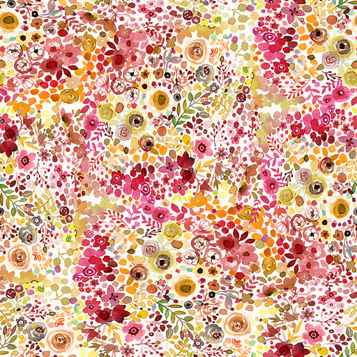 Clothworks Painted Patchwork - Berry Floral in Raspberry